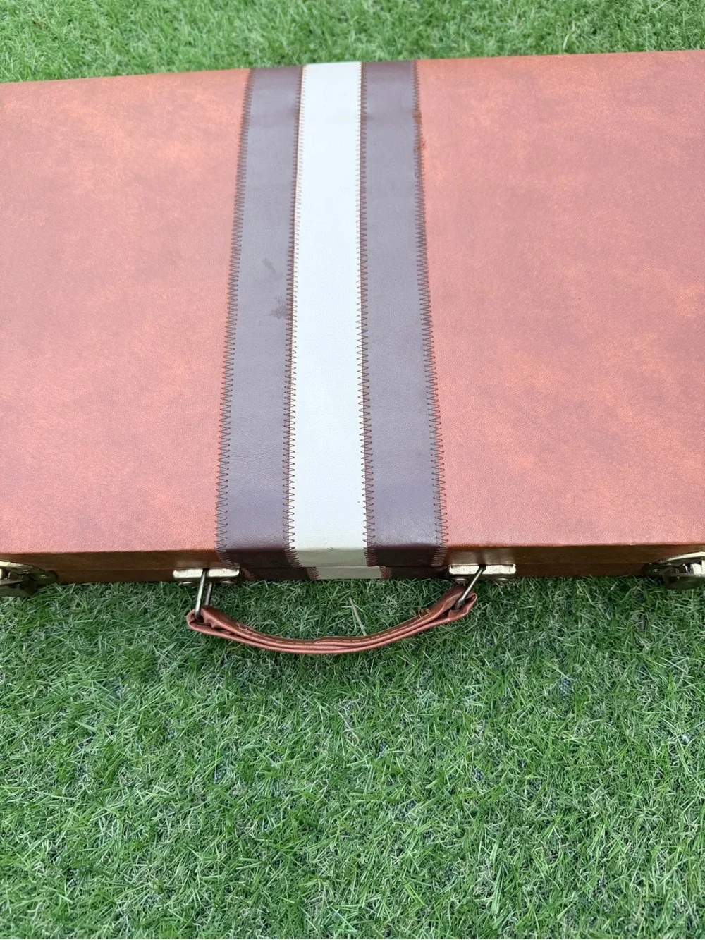 Classic Brown Travel Briefcase with Center Stripe